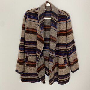 Soft Surroundings Striped Shawl Collar Cardigan Blazer in Beige, Blue, Brown